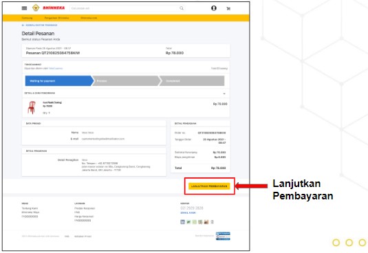 lanjutkan pembayaran di microsite bhinneka