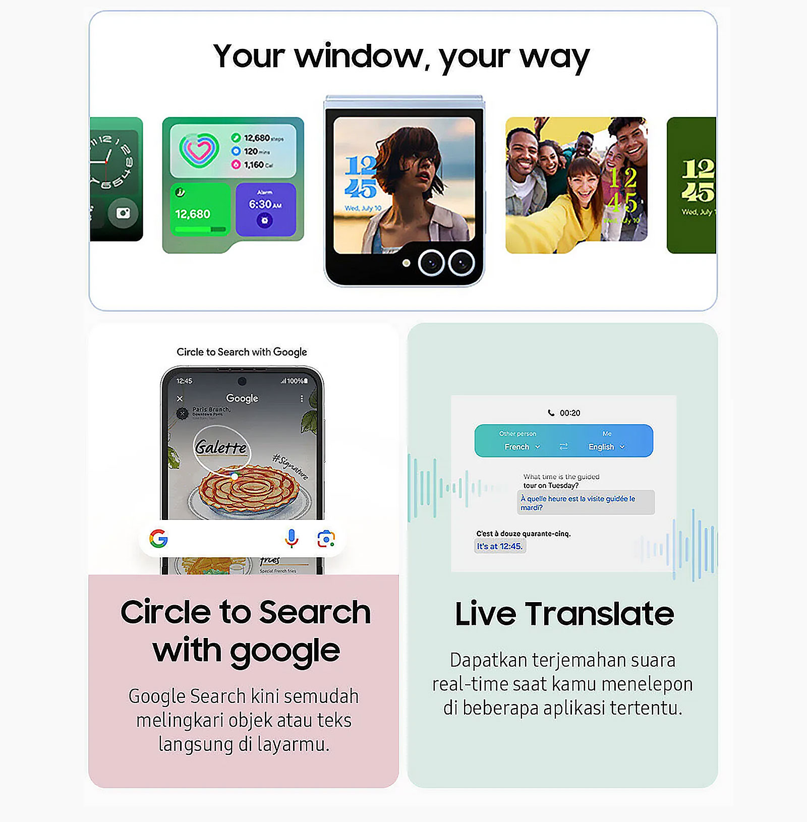Fitur canggih Circle to search with Google dan Live Translate.