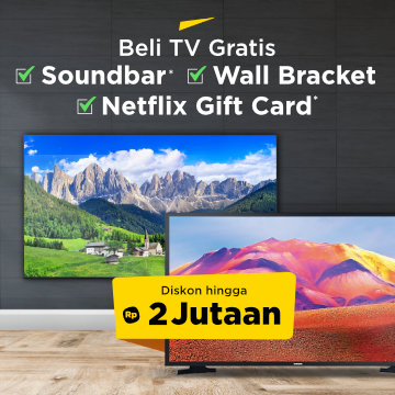 Beli TV Gratis Soundbar, Wall Bracket, Netflix Gift Card
